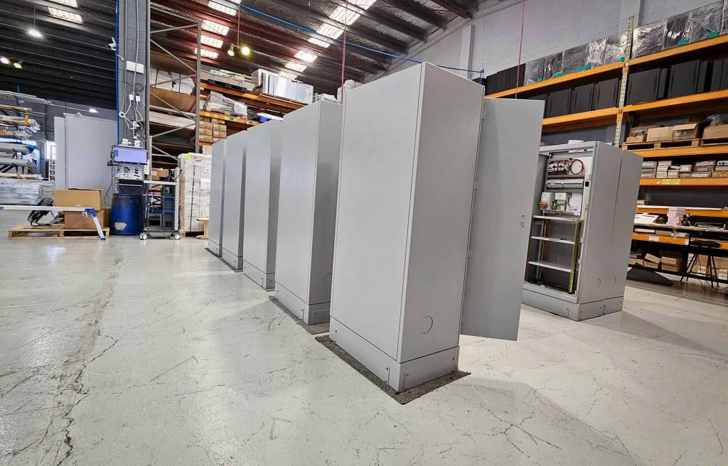 Industrial equipment cabinets row