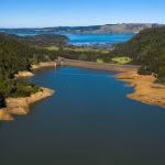 Water reservoir in forest valley