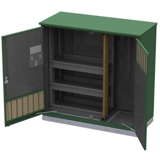 Outdoor telecom cabinet with open doors
