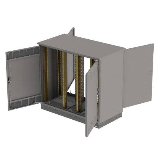 Outdoor cabinet open with internal racks