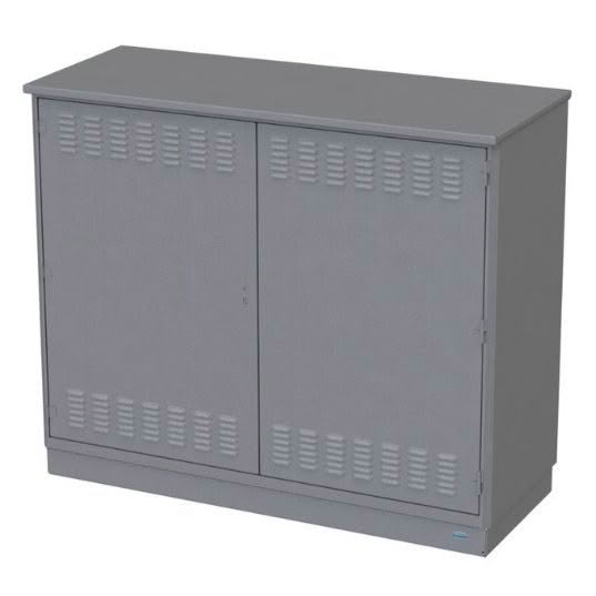 Grey electrical cabinet with vents