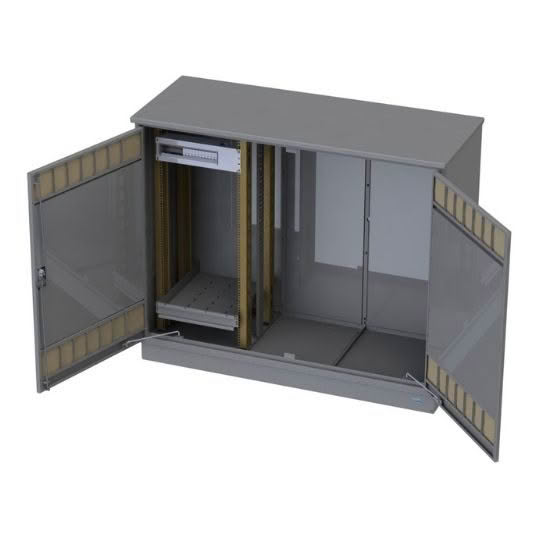 Outdoor enclosure open with rack mounts