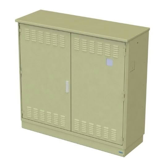 Beige electrical enclosure with vents
