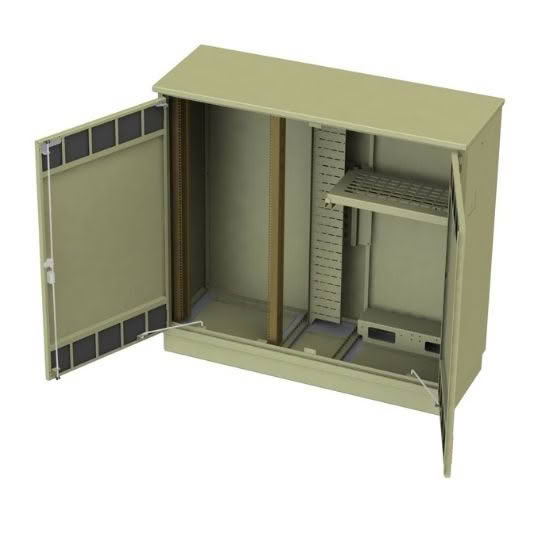 Open outdoor cabinet with rack system