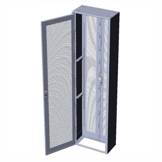 Open server rack cabinet with mesh door