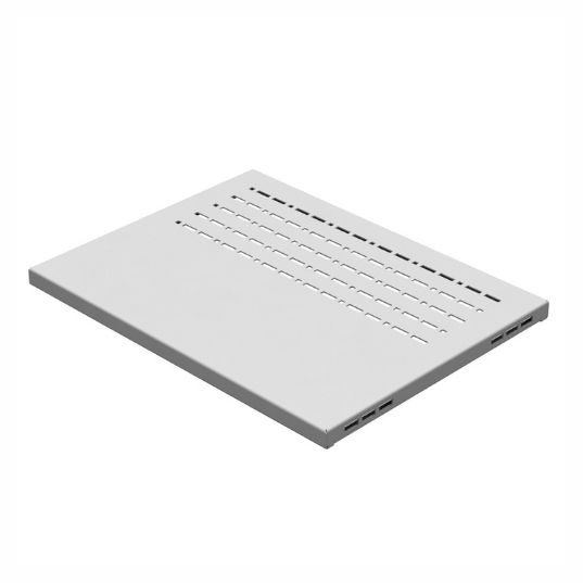 Vented rack shelf for server cabinet