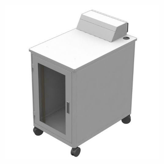 Mobile enclosure cabinet with glass door