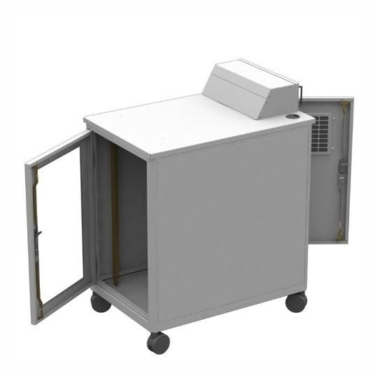 Rolling cabinet with open door panel
