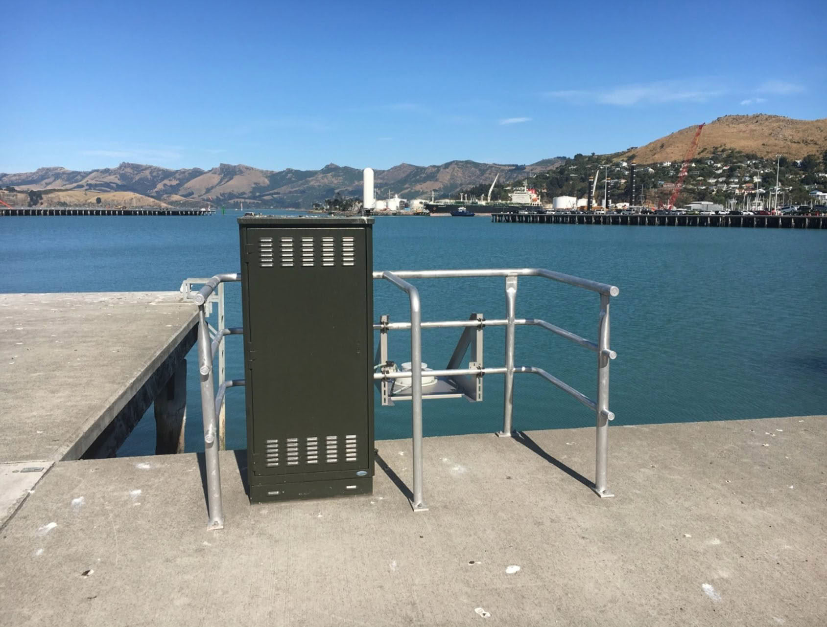 Outdoor cabinet near harbor rail