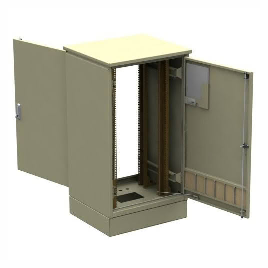 Outdoor cabinet open with rack mounts